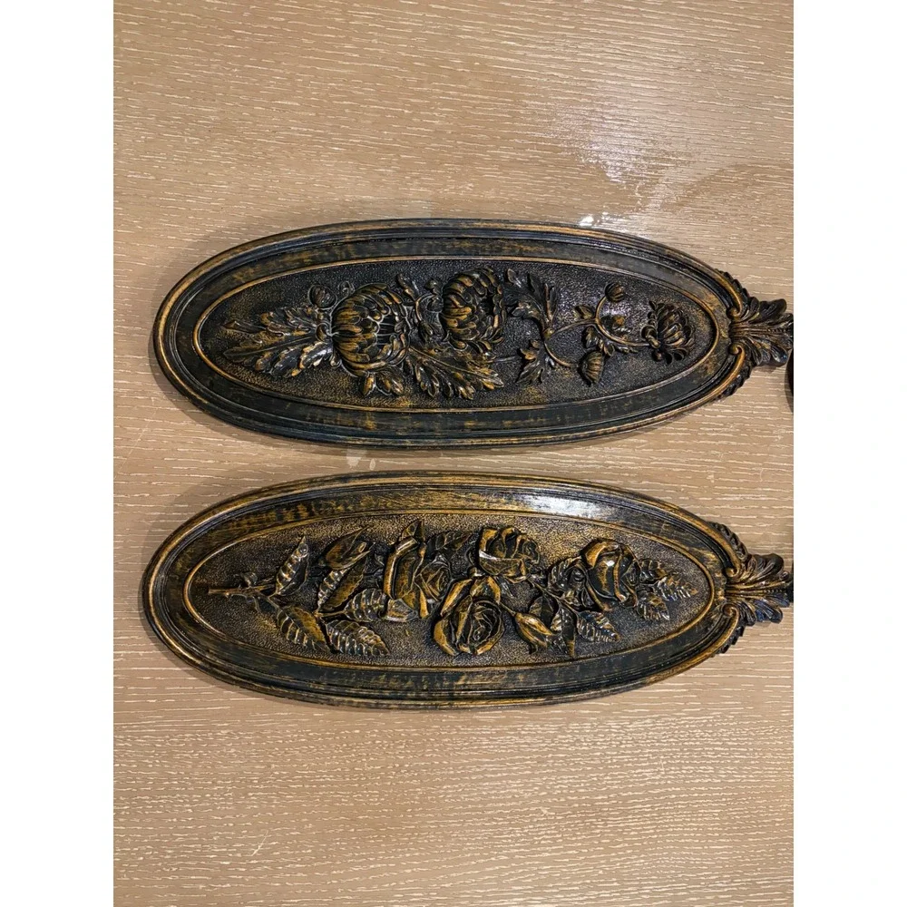 Vintage 1974 Syroco Dart Ind Homco Floral Wall Hanging Plaque Set 7313-7316 MCM